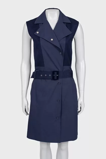 Blue sleeveless dress with buttons