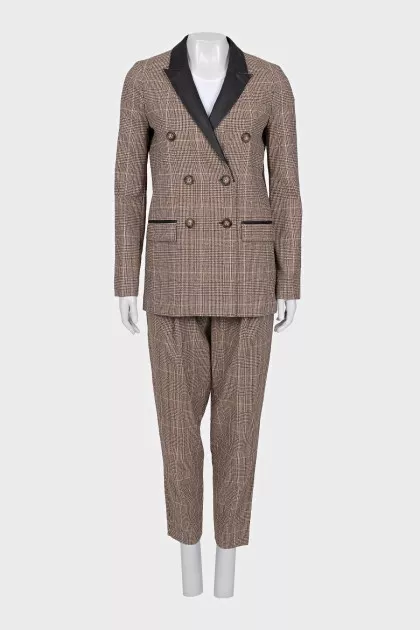 Plaid suit with leather inserts