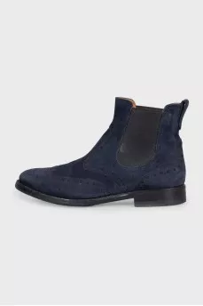 Blue suede boots with perforations