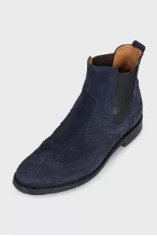 Blue suede boots with perforations