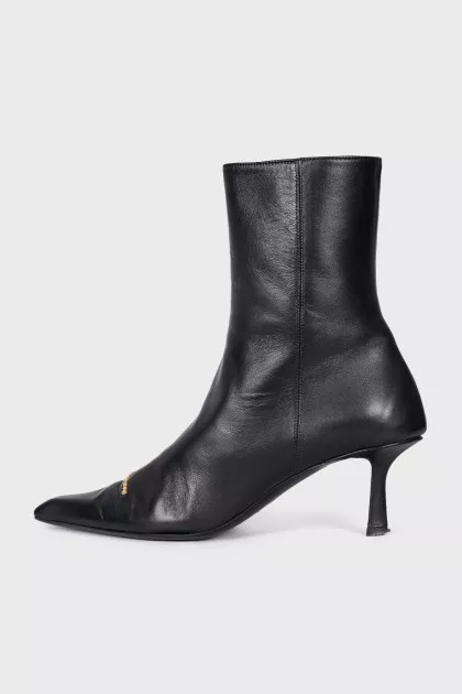 Black leather ankle boots with heels