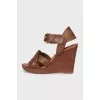 Brown leather wedge sandals
