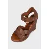 Brown leather wedge sandals
