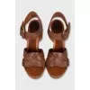 Brown leather wedge sandals