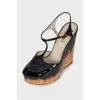 Patent leather wedge sandals