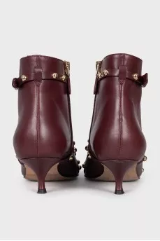Бордові ботильйони на підборах kitten heel
