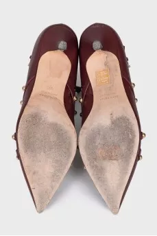 Бордові ботильйони на підборах kitten heel