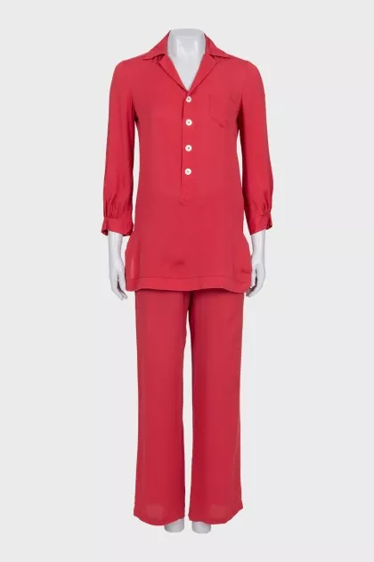 Red silk suit