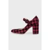 Red suede checkered shoes