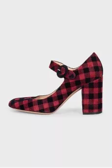Red suede checkered shoes