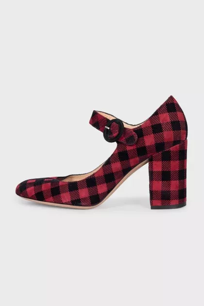 Red suede checkered shoes