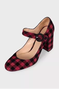 Red suede checkered shoes