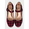 Red suede checkered shoes