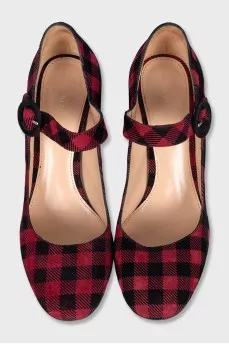 Red suede checkered shoes