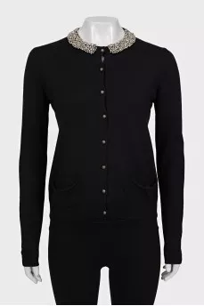 Button-down cardigan with a decorated collar