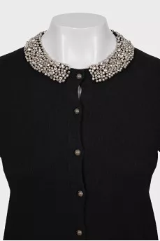 Button-down cardigan with a decorated collar