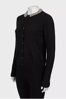 Button-down cardigan with a decorated collar
