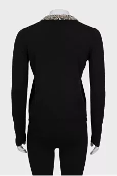 Button-down cardigan with a decorated collar