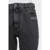 Cropped gray jeans with embroidery