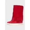 Red suede boots