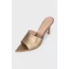 Gold-colored leather mules