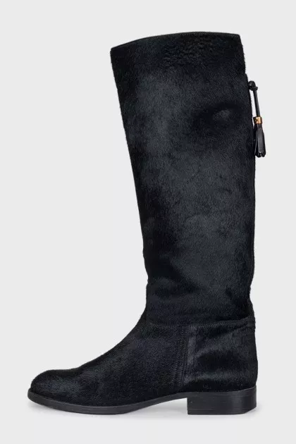 Black pony skin boots