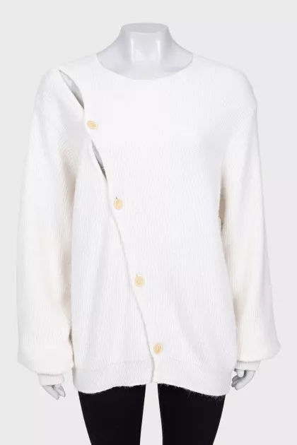 White cardigan with asymmetrical fastening