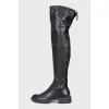 Black leather over-the-knee boots