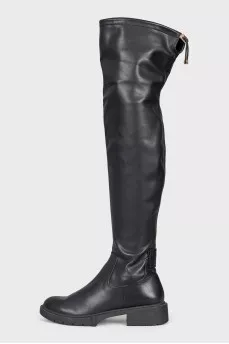 Black leather over-the-knee boots