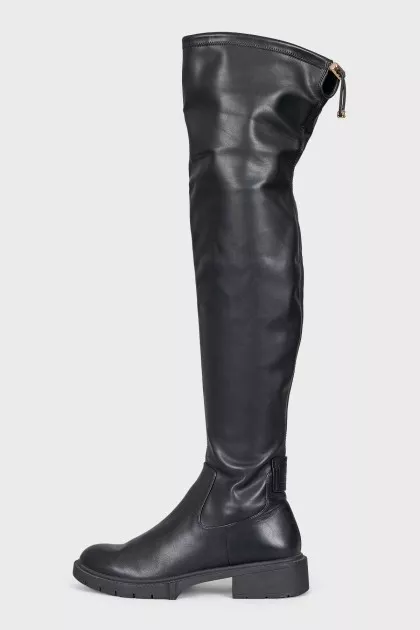 Black leather over-the-knee boots