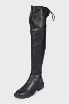 Black leather over-the-knee boots