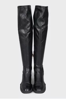 Black leather over-the-knee boots