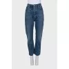 Blue straight-leg jeans with buttons