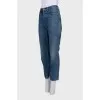 Blue straight-leg jeans with buttons
