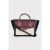Mixed color leather tote