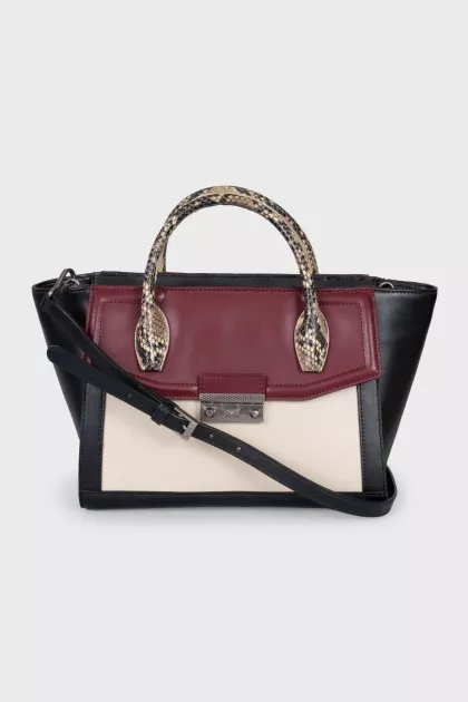 Mixed color leather tote