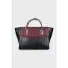 Mixed color leather tote