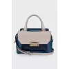 Blue leather bag with patch pocket