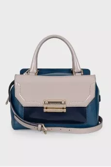 Blue leather bag with patch pocket