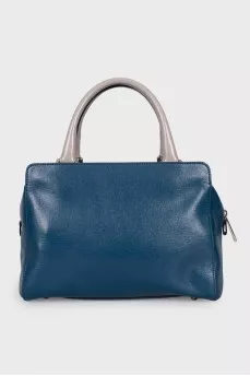 Blue leather bag with patch pocket