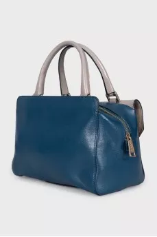 Blue leather bag with patch pocket