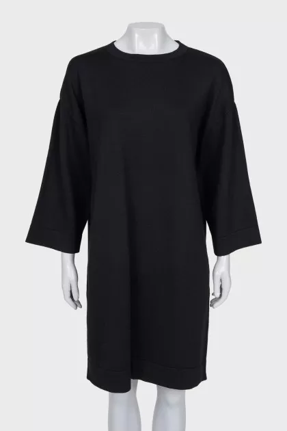 Straight black wool dress