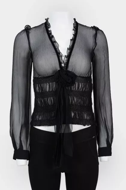 Vintage transparent blouse with a flower at the waist