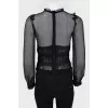 Vintage transparent blouse with a flower at the waist