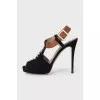 Suede studded heeled sandals