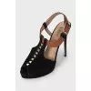 Suede studded heeled sandals