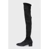 Suede over-the-knee boots with a round toe