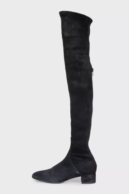 Suede over-the-knee boots with a round toe