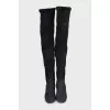 Suede over-the-knee boots with a round toe