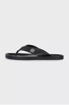 Men's black leather flip-flops
